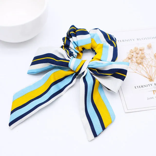 2019 New Bow Streamers Hair Ring Fashion Ribbon Girl Hair Bands Scrunchies Ponytail Hair Bows Girl Holder Rope Hair Accessories