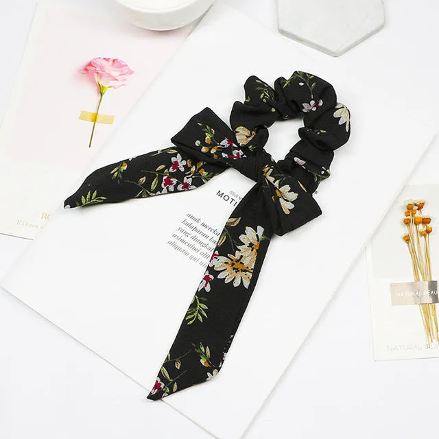 2019 New Bow Streamers Hair Ring Fashion Ribbon Girl Hair Bands Scrunchies Ponytail Hair Bows Girl Holder Rope Hair Accessories
