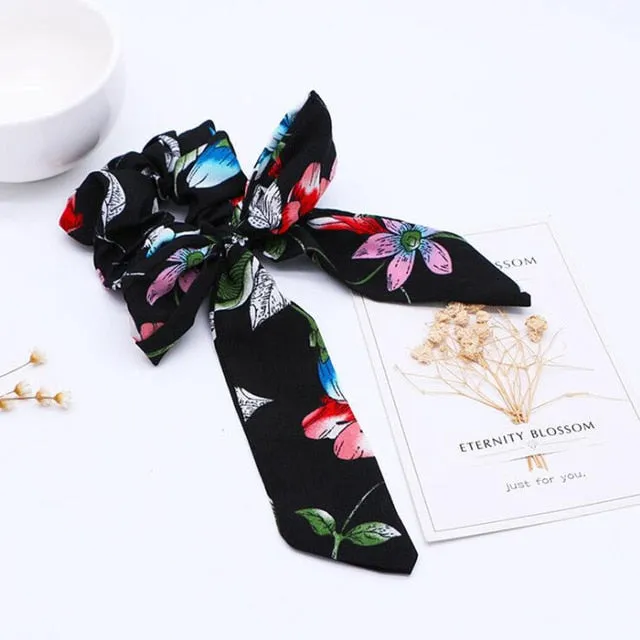 2019 New Bow Streamers Hair Ring Fashion Ribbon Girl Hair Bands Scrunchies Ponytail Hair Bows Girl Holder Rope Hair Accessories