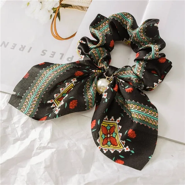 2019 New Bow Streamers Hair Ring Fashion Ribbon Girl Hair Bands Scrunchies Ponytail Hair Bows Girl Holder Rope Hair Accessories