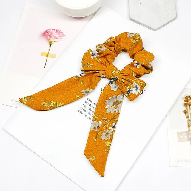2019 New Bow Streamers Hair Ring Fashion Ribbon Girl Hair Bands Scrunchies Ponytail Hair Bows Girl Holder Rope Hair Accessories