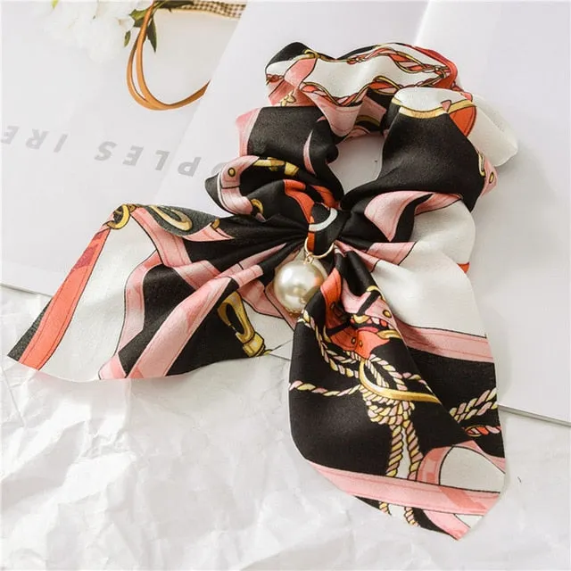 2019 New Bow Streamers Hair Ring Fashion Ribbon Girl Hair Bands Scrunchies Ponytail Hair Bows Girl Holder Rope Hair Accessories