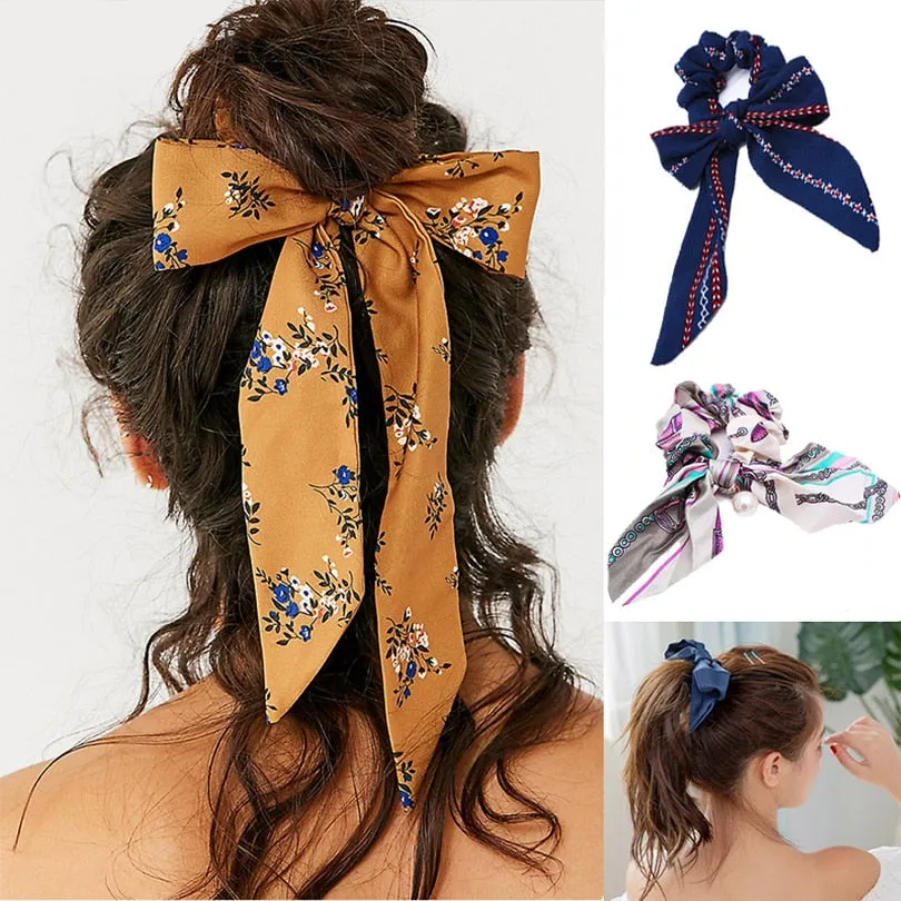 2019 New Bow Streamers Hair Ring Fashion Ribbon Girl Hair Bands Scrunchies Ponytail Hair Bows Girl Holder Rope Hair Accessories