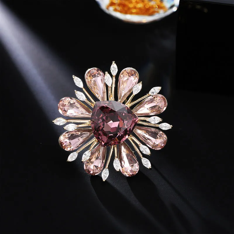 2025 brooches, high-end temperament brooches, creative crystal sunflower brooches, exquisite suits, coats, pins, accessories, women