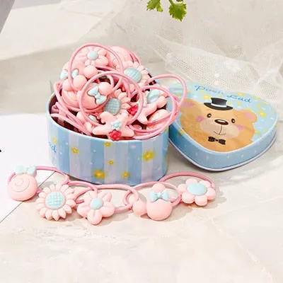 20pcs/Lot New Gift Box Packed Girls Cute Cartoon Elastic Hair Bands Headwear Scrunchies Rubber Bands Headbands Hair Accessories
