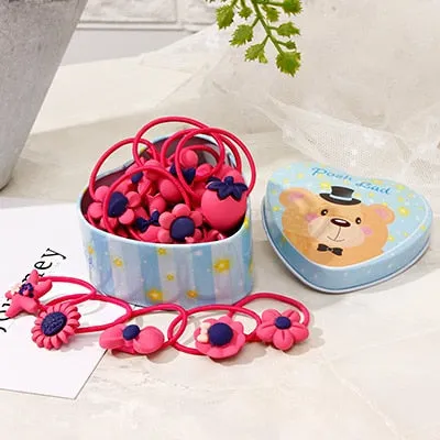 20pcs/Lot New Gift Box Packed Girls Cute Cartoon Elastic Hair Bands Headwear Scrunchies Rubber Bands Headbands Hair Accessories