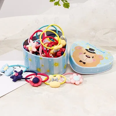 20pcs/Lot New Gift Box Packed Girls Cute Cartoon Elastic Hair Bands Headwear Scrunchies Rubber Bands Headbands Hair Accessories