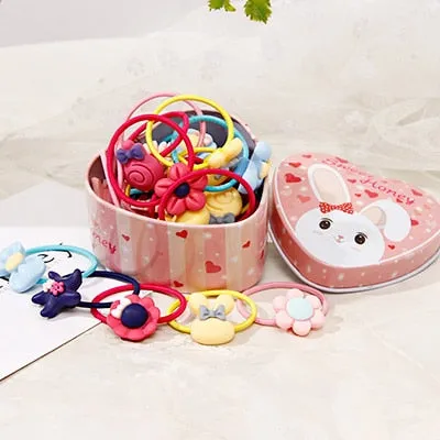 20pcs/Lot New Gift Box Packed Girls Cute Cartoon Elastic Hair Bands Headwear Scrunchies Rubber Bands Headbands Hair Accessories