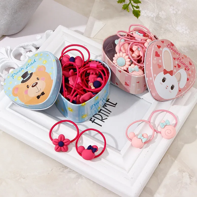 20pcs/Lot New Gift Box Packed Girls Cute Cartoon Elastic Hair Bands Headwear Scrunchies Rubber Bands Headbands Hair Accessories