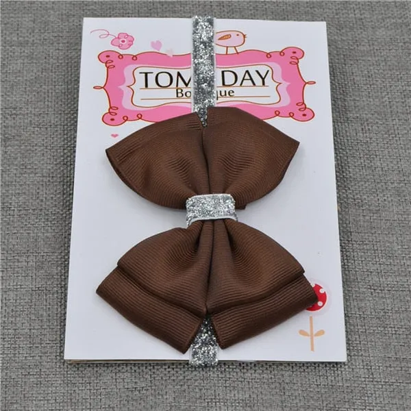 22 color new Baby hair bow flower Headband Silver ribbon Hair Band Handmade DIY hair accessories for children newborn toddler