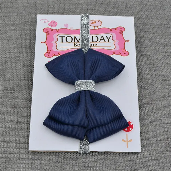 22 color new Baby hair bow flower Headband Silver ribbon Hair Band Handmade DIY hair accessories for children newborn toddler
