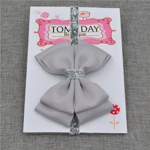 22 color new Baby hair bow flower Headband Silver ribbon Hair Band Handmade DIY hair accessories for children newborn toddler