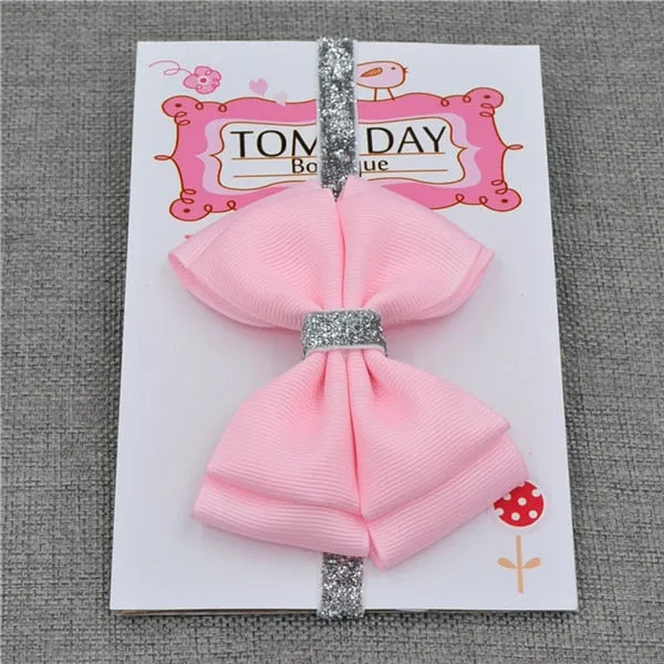 22 color new Baby hair bow flower Headband Silver ribbon Hair Band Handmade DIY hair accessories for children newborn toddler