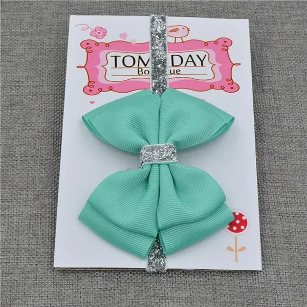 22 color new Baby hair bow flower Headband Silver ribbon Hair Band Handmade DIY hair accessories for children newborn toddler