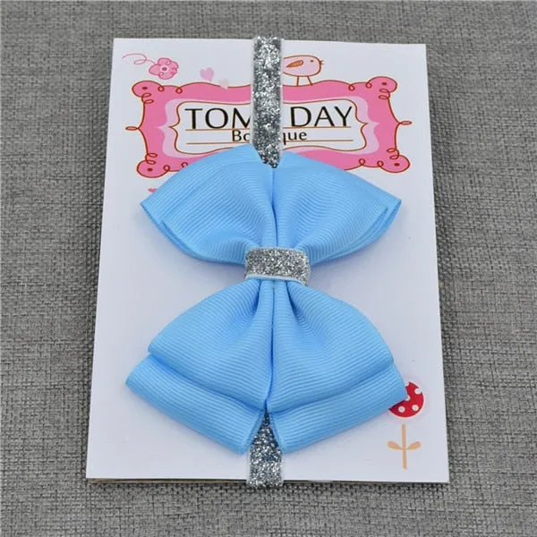 22 color new Baby hair bow flower Headband Silver ribbon Hair Band Handmade DIY hair accessories for children newborn toddler