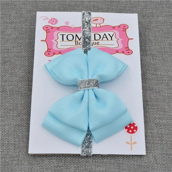 22 color new Baby hair bow flower Headband Silver ribbon Hair Band Handmade DIY hair accessories for children newborn toddler
