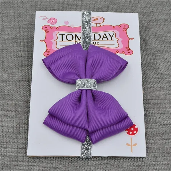 22 color new Baby hair bow flower Headband Silver ribbon Hair Band Handmade DIY hair accessories for children newborn toddler