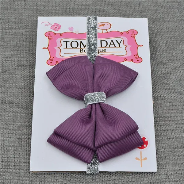 22 color new Baby hair bow flower Headband Silver ribbon Hair Band Handmade DIY hair accessories for children newborn toddler