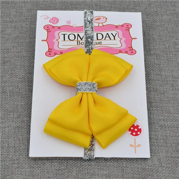 22 color new Baby hair bow flower Headband Silver ribbon Hair Band Handmade DIY hair accessories for children newborn toddler