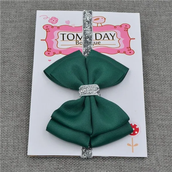 22 color new Baby hair bow flower Headband Silver ribbon Hair Band Handmade DIY hair accessories for children newborn toddler