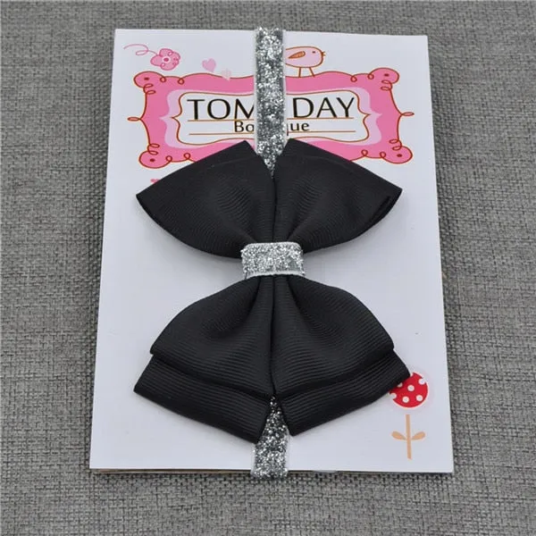 22 color new Baby hair bow flower Headband Silver ribbon Hair Band Handmade DIY hair accessories for children newborn toddler