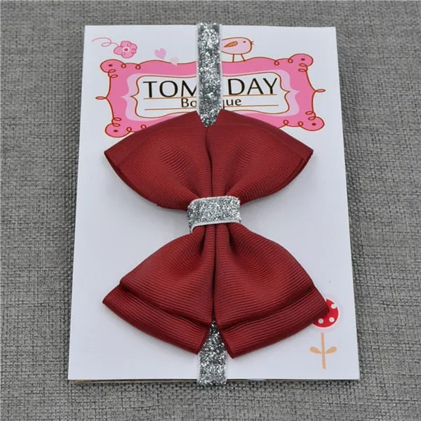 22 color new Baby hair bow flower Headband Silver ribbon Hair Band Handmade DIY hair accessories for children newborn toddler