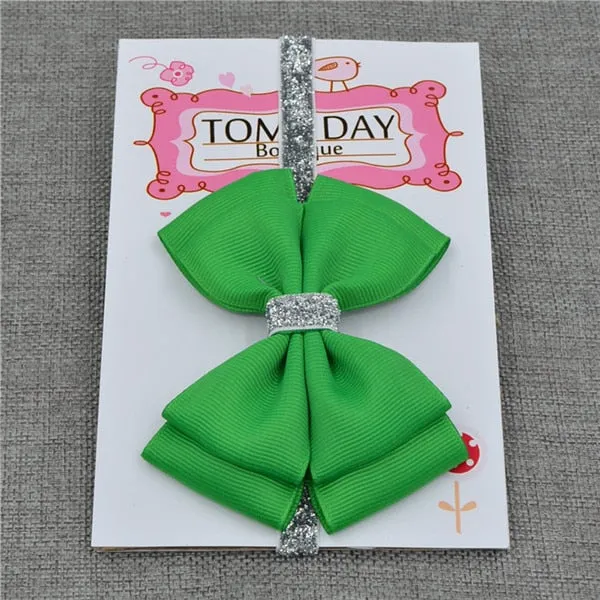 22 color new Baby hair bow flower Headband Silver ribbon Hair Band Handmade DIY hair accessories for children newborn toddler
