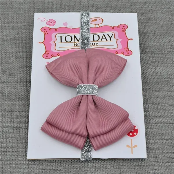 22 color new Baby hair bow flower Headband Silver ribbon Hair Band Handmade DIY hair accessories for children newborn toddler