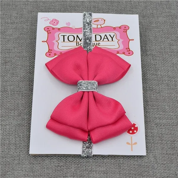 22 color new Baby hair bow flower Headband Silver ribbon Hair Band Handmade DIY hair accessories for children newborn toddler
