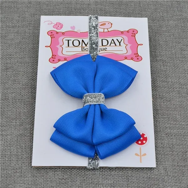 22 color new Baby hair bow flower Headband Silver ribbon Hair Band Handmade DIY hair accessories for children newborn toddler