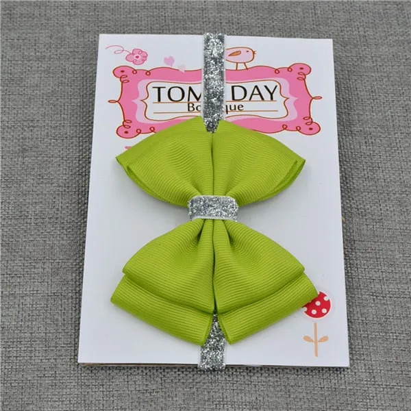 22 color new Baby hair bow flower Headband Silver ribbon Hair Band Handmade DIY hair accessories for children newborn toddler