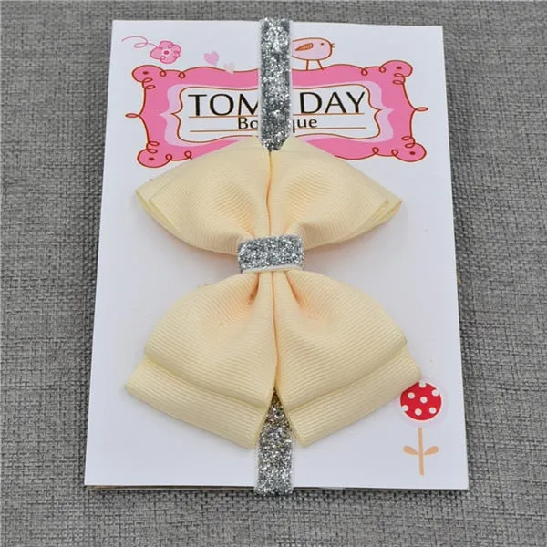22 color new Baby hair bow flower Headband Silver ribbon Hair Band Handmade DIY hair accessories for children newborn toddler