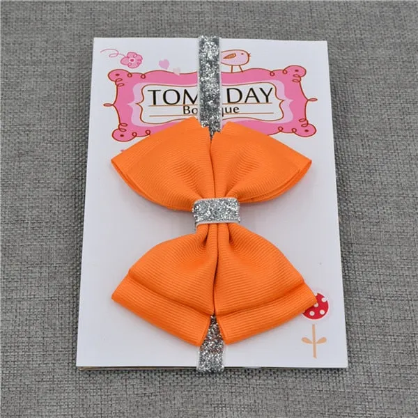 22 color new Baby hair bow flower Headband Silver ribbon Hair Band Handmade DIY hair accessories for children newborn toddler