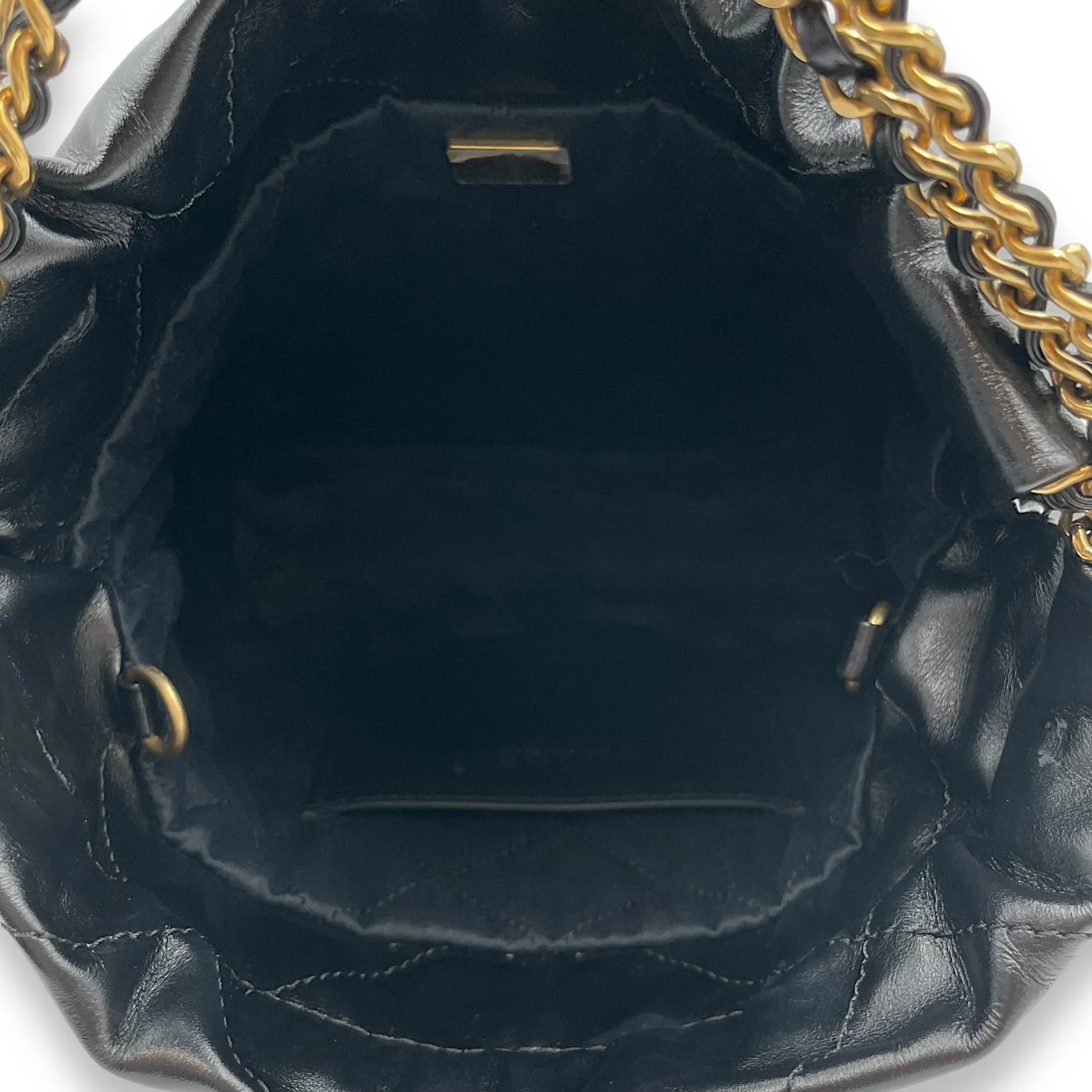 22 Tote Mini Black Crossbody Bag in Shiny Calf, Gold hardware