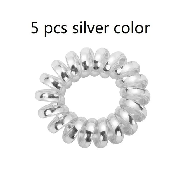 2/5 pcs Multicolor Elastic Hair Bands Spiral Shape Ponytail Hair Ties Gum Rubber Band Hair Rope Telephone Wire Hair Accessories
