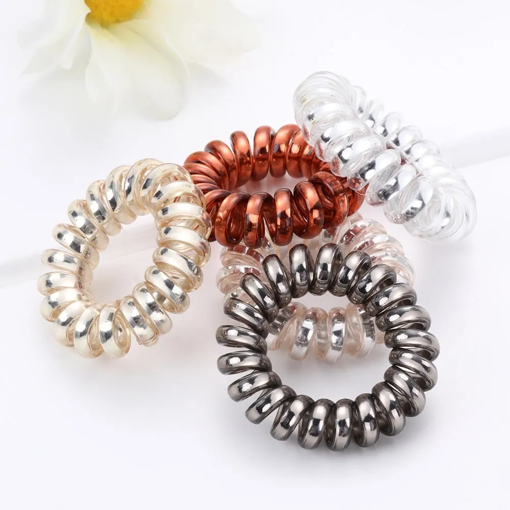2/5 pcs Multicolor Elastic Hair Bands Spiral Shape Ponytail Hair Ties Gum Rubber Band Hair Rope Telephone Wire Hair Accessories