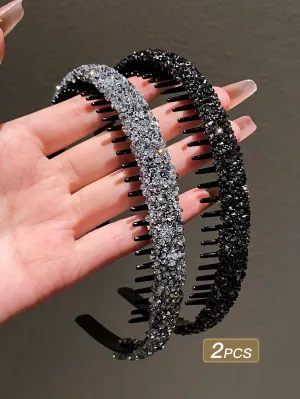 2pcs Rhinestone Decor Hairbands