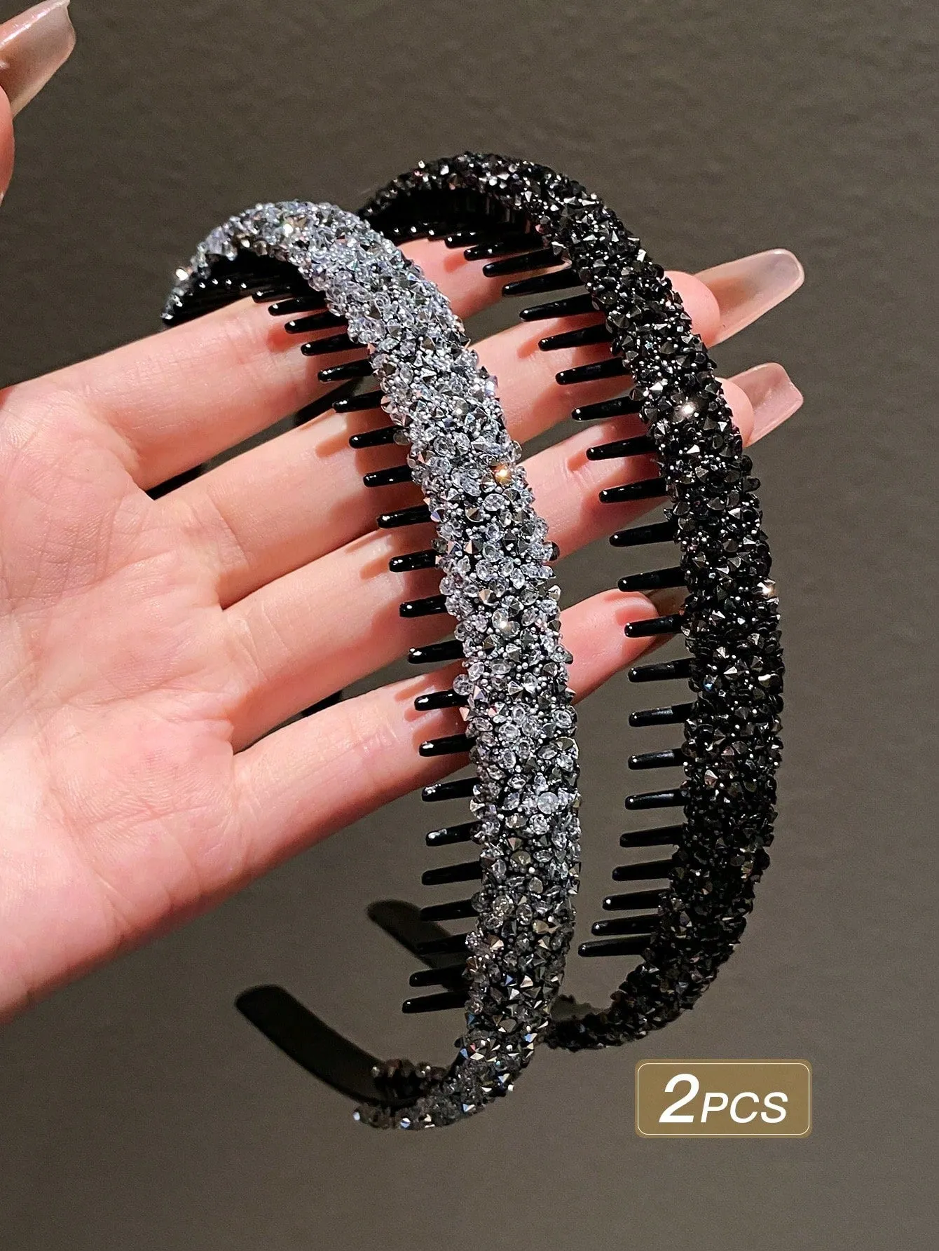 2pcs Rhinestone Decor Hairbands