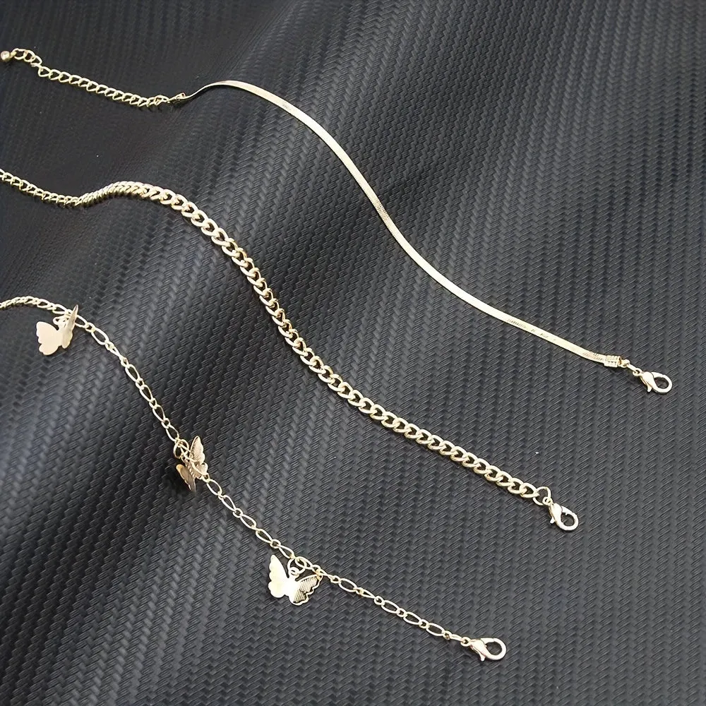3pcs Butterfly Snake Chain Anklet Set