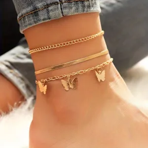 3pcs Butterfly Snake Chain Anklet Set