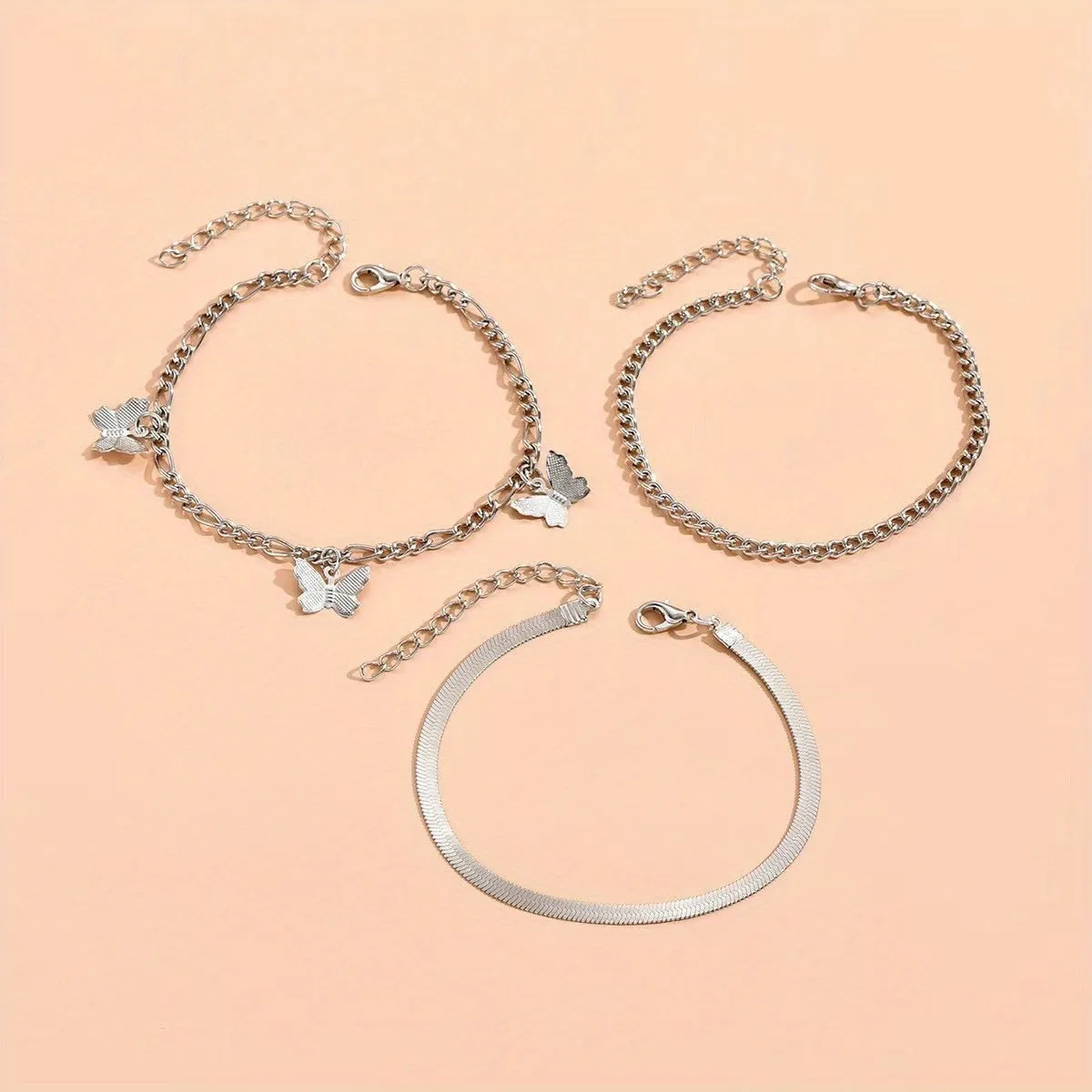 3pcs Butterfly Snake Chain Anklet Set