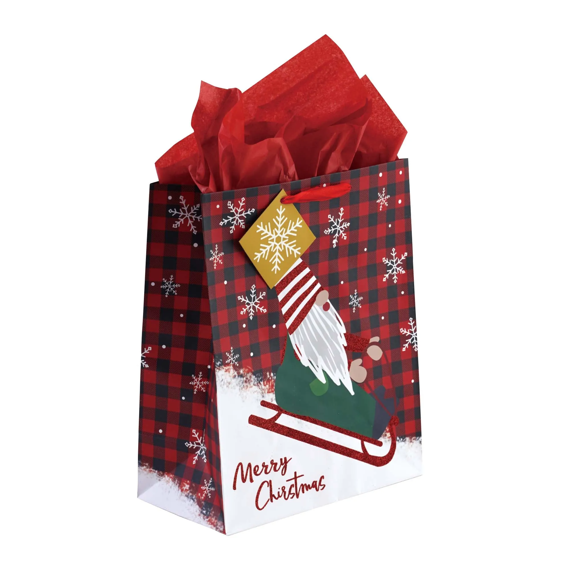 3Pk Large Ho Ho Gnomes Christmas Glitter/Hot Stamp Bag, 4 Designs