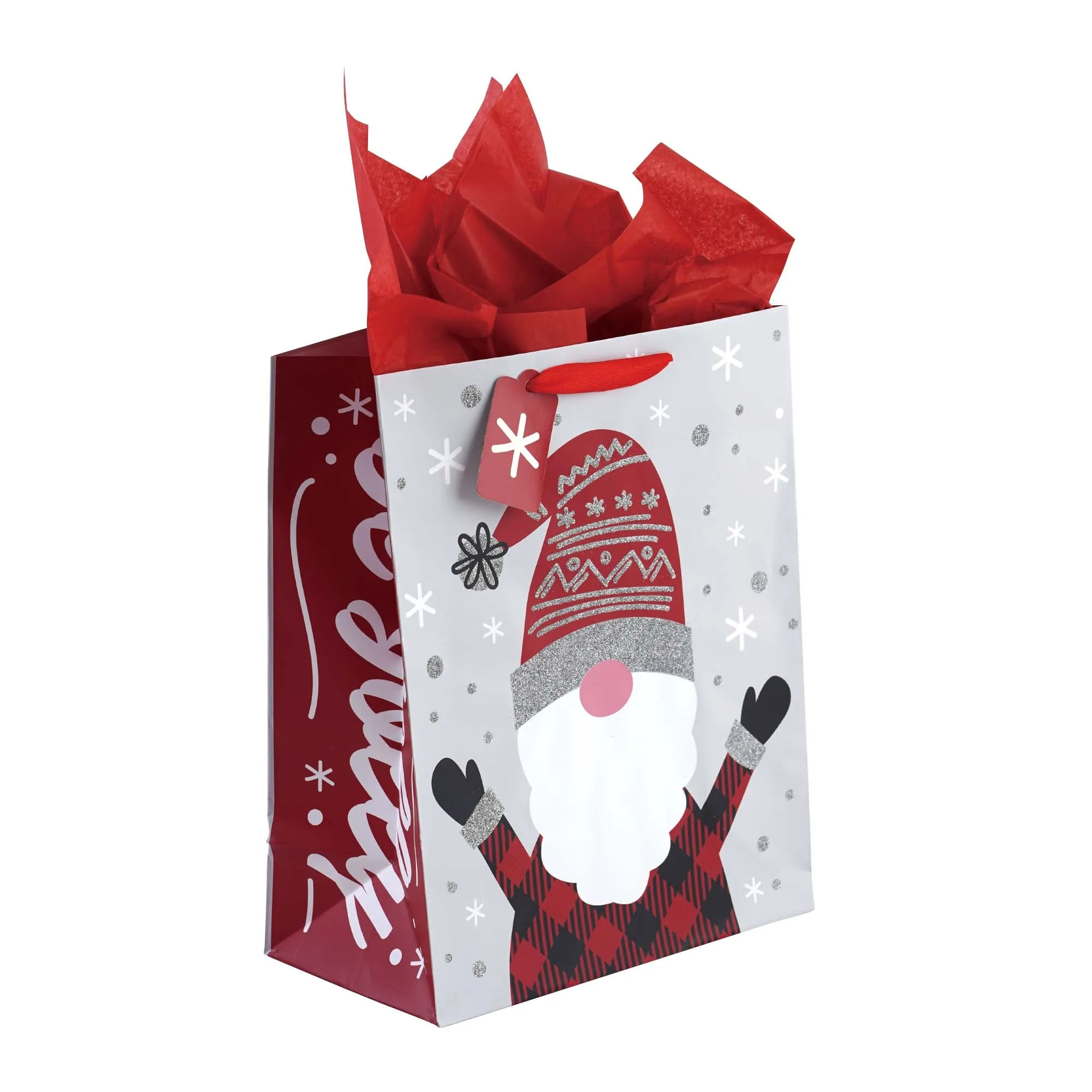 3Pk Large Ho Ho Gnomes Christmas Glitter/Hot Stamp Bag, 4 Designs