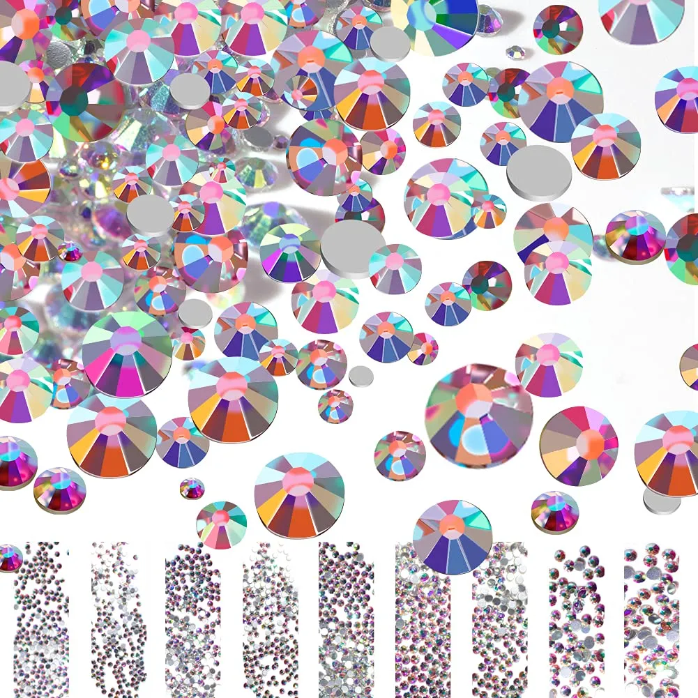 5000Pcs Ultra Mini 1.2mm Diamond DIY Glass Sand Rhinestones Beads Iridescent Crystals Long Lasting AB Shine Like Swarovski for Nail Art DIY Crafts& Nail Beauty Makeup (Gel Glue Not Included)