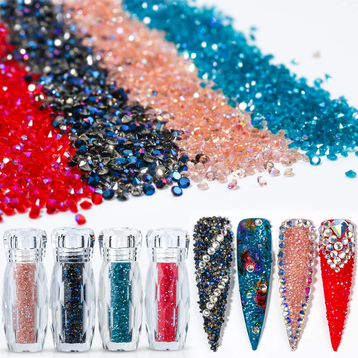 5000Pcs Ultra Mini 1.2mm Diamond DIY Glass Sand Rhinestones Beads Iridescent Crystals Long Lasting AB Shine Like Swarovski for Nail Art DIY Crafts& Nail Beauty Makeup (Gel Glue Not Included)
