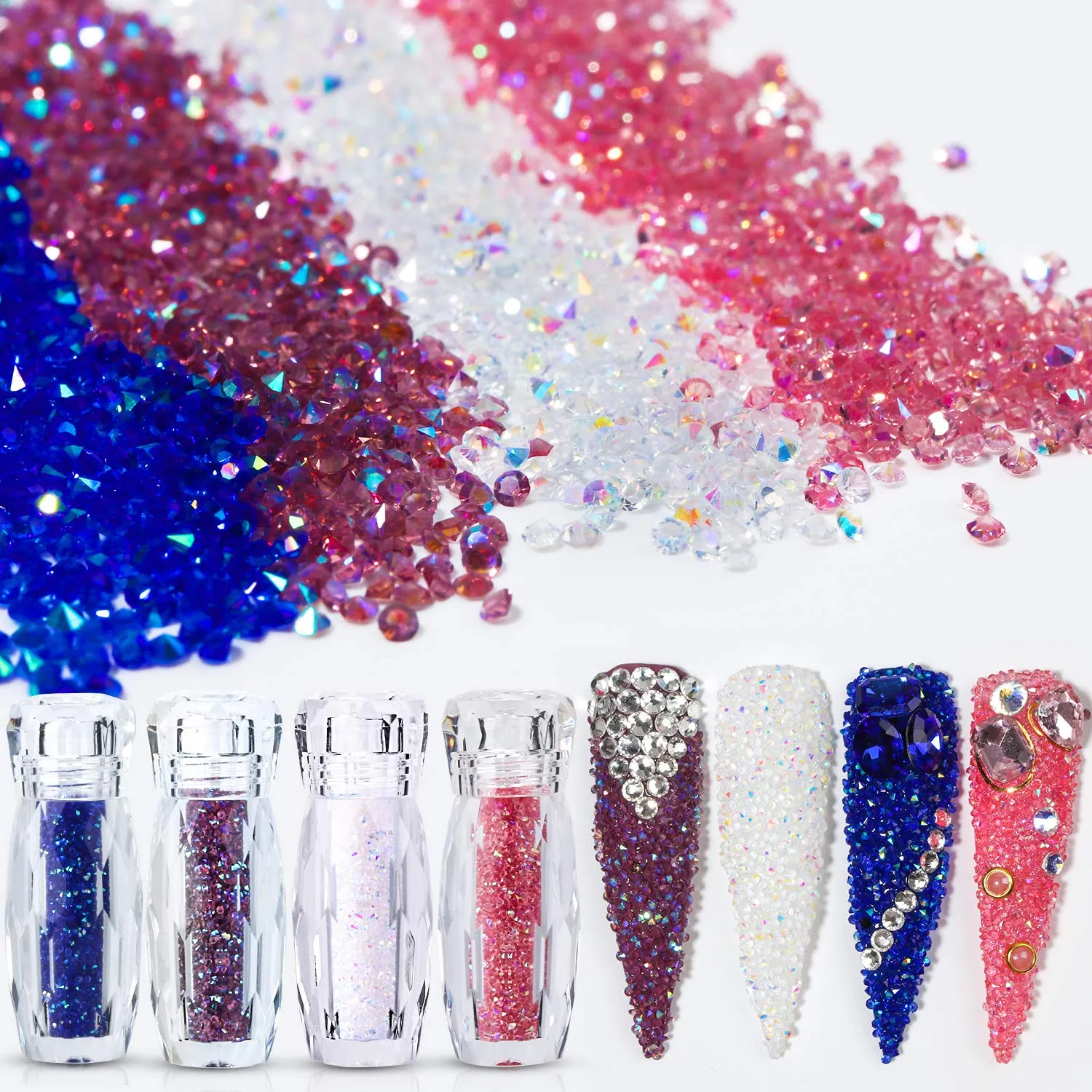 5000Pcs Ultra Mini 1.2mm Diamond DIY Glass Sand Rhinestones Beads Iridescent Crystals Long Lasting AB Shine Like Swarovski for Nail Art DIY Crafts& Nail Beauty Makeup (Gel Glue Not Included)