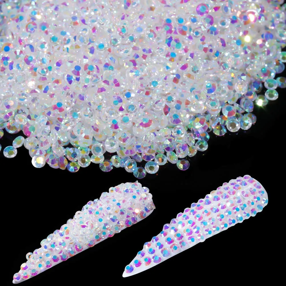 5000Pcs Ultra Mini 1.2mm Diamond DIY Glass Sand Rhinestones Beads Iridescent Crystals Long Lasting AB Shine Like Swarovski for Nail Art DIY Crafts& Nail Beauty Makeup (Gel Glue Not Included)