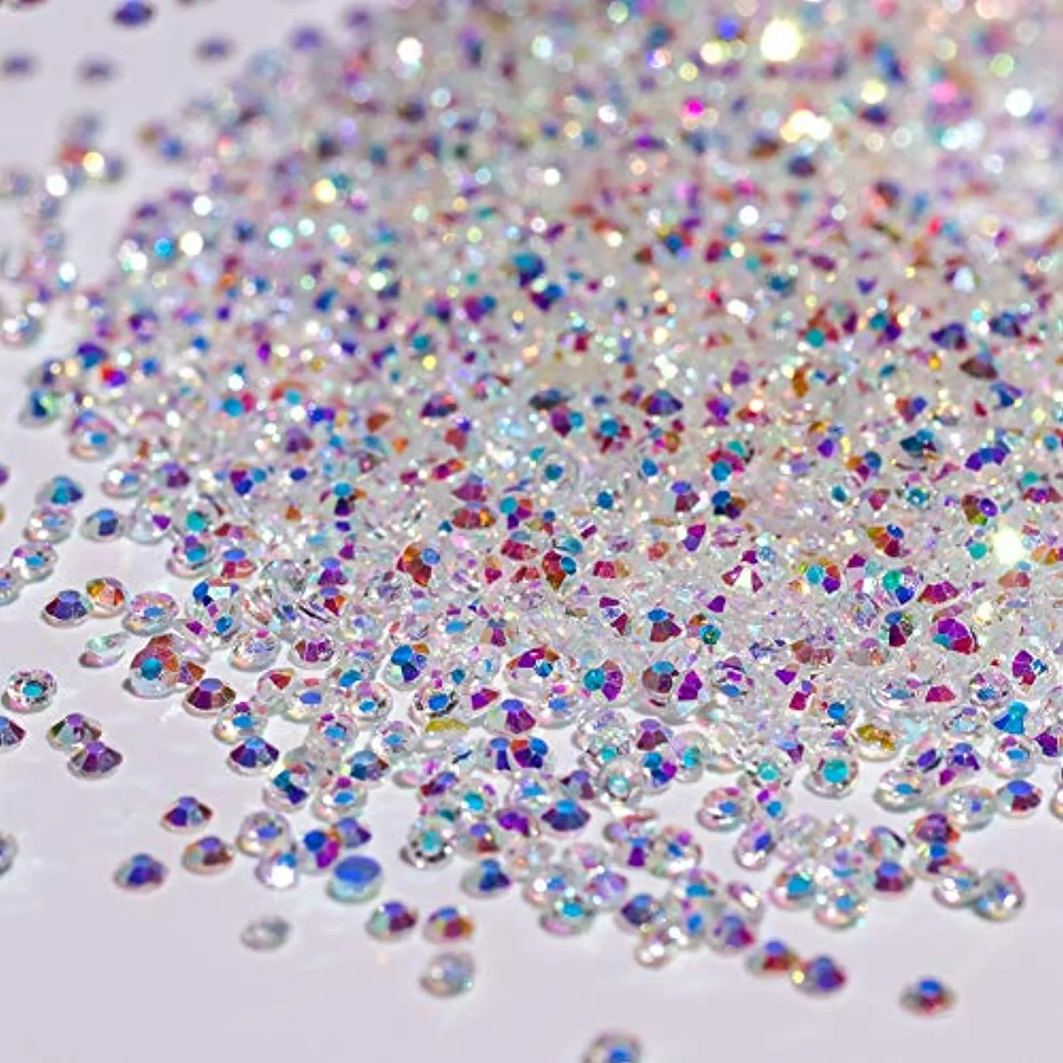5000Pcs Ultra Mini 1.2mm Diamond DIY Glass Sand Rhinestones Beads Iridescent Crystals Long Lasting AB Shine Like Swarovski for Nail Art DIY Crafts& Nail Beauty Makeup (Gel Glue Not Included)