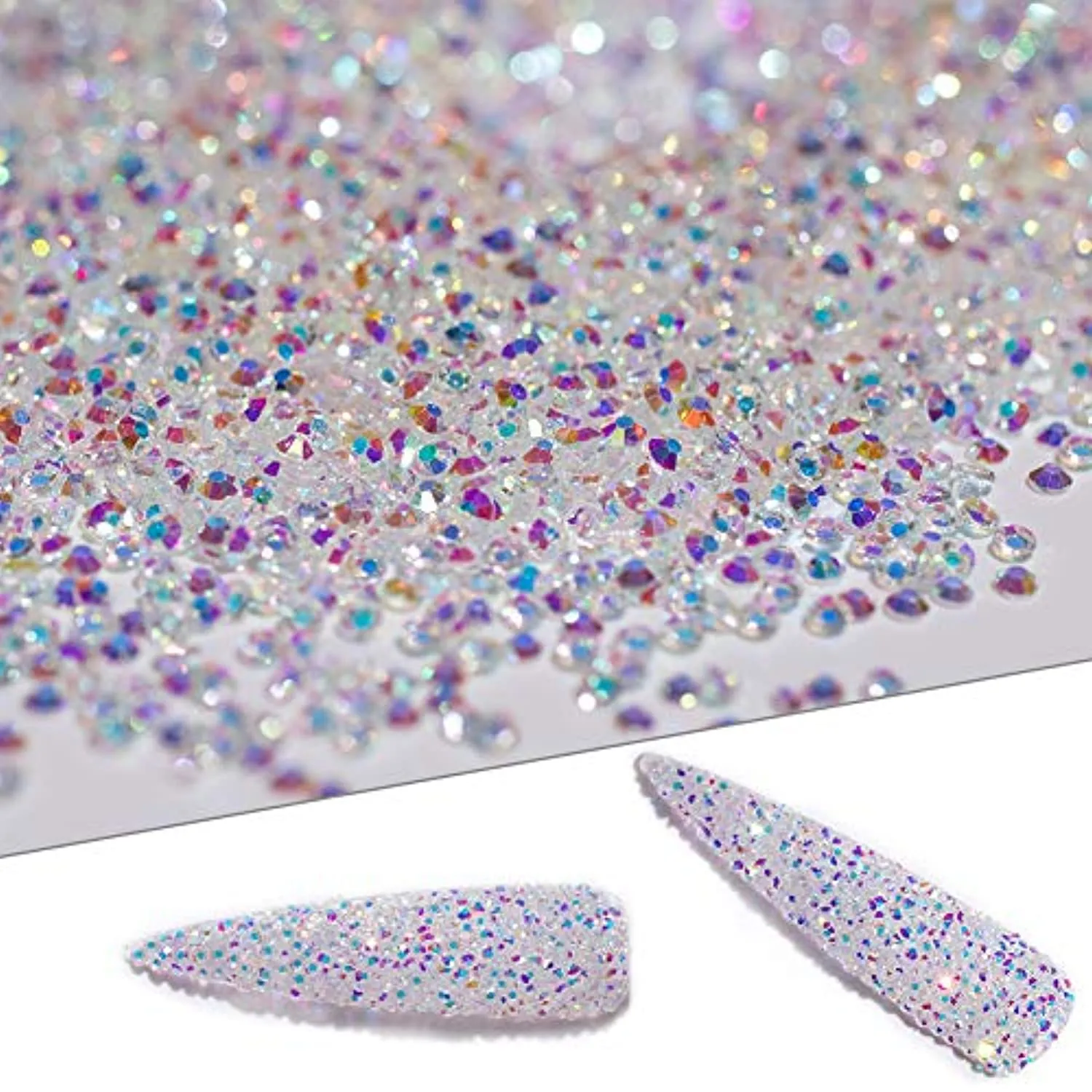 5000Pcs Ultra Mini 1.2mm Diamond DIY Glass Sand Rhinestones Beads Iridescent Crystals Long Lasting AB Shine Like Swarovski for Nail Art DIY Crafts& Nail Beauty Makeup (Gel Glue Not Included)
