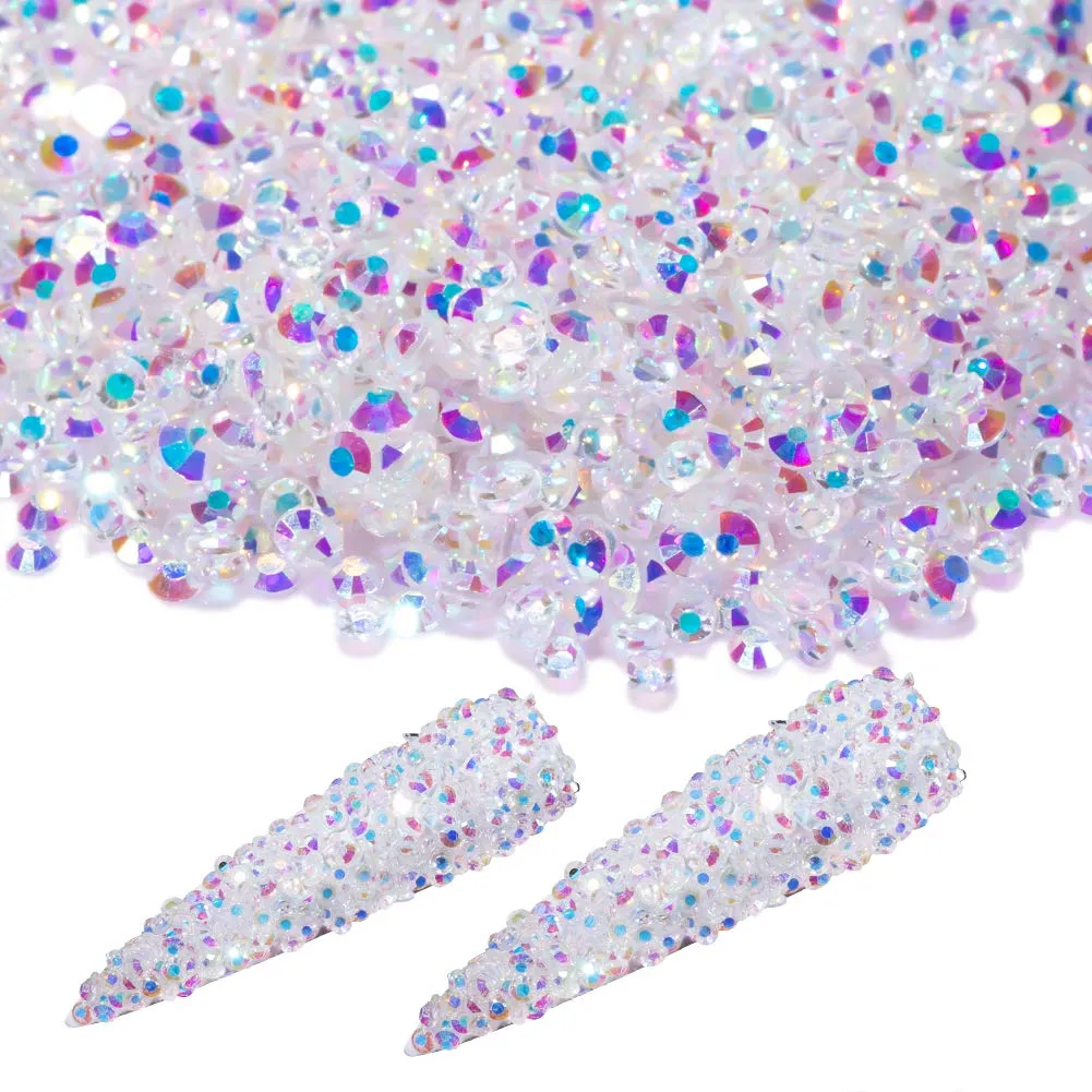 5000Pcs Ultra Mini 1.2mm Diamond DIY Glass Sand Rhinestones Beads Iridescent Crystals Long Lasting AB Shine Like Swarovski for Nail Art DIY Crafts& Nail Beauty Makeup (Gel Glue Not Included)